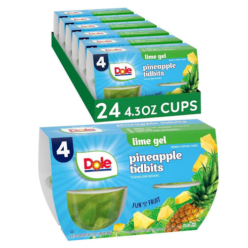 Dole Fruit Bowls Pineapple in Lime Flavored Gel Snacks, 4oz 24 Total