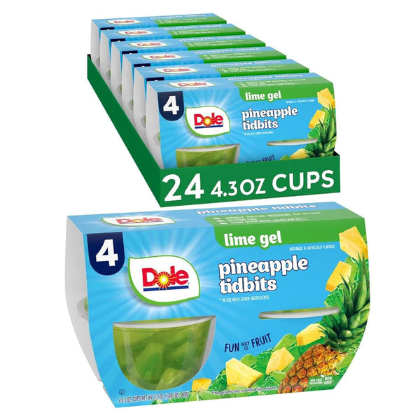 Dole Fruit Bowls Pineapple in Lime Flavored Gel Snacks, 4oz 24 Total