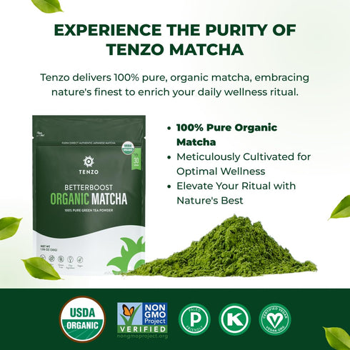 (1.06 Tenzo Matcha Green Tea Powder - USDA Organic Premium Grade - Authentic Japanese Matcha Tea - Latte Powder