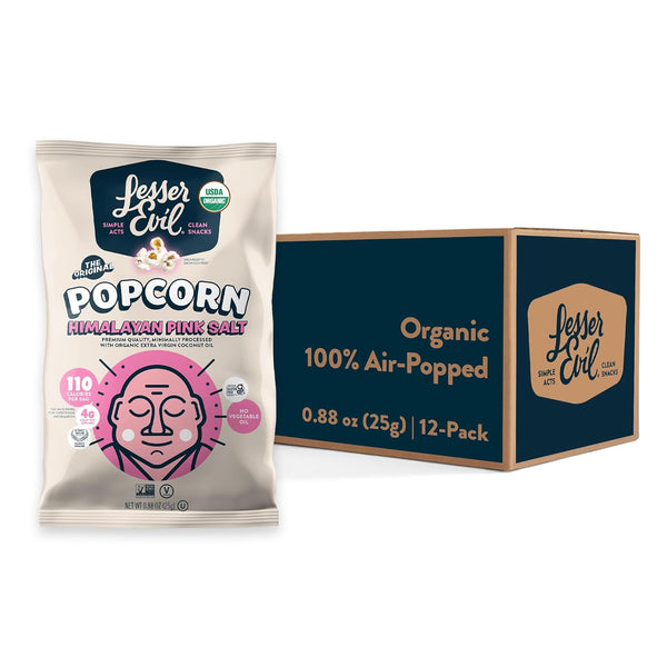 LesserEvil Himalayan Pink Salt Organic Popcorn: No Artificial Ingredients, Pack of 12, 0.88 oz Bags