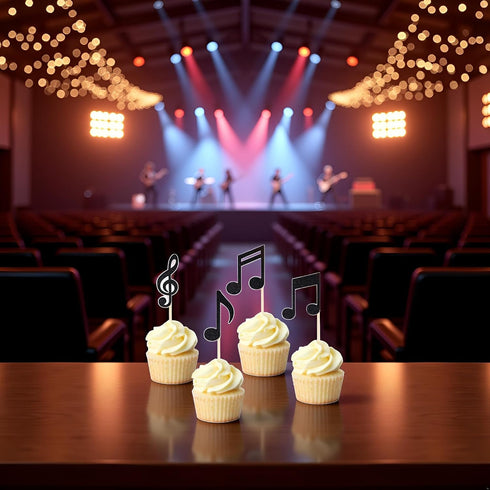 Fansoftiks 36Pcs Black Glitter Musical Notes Cupcake Toppers,Rock Music and Birthday Party Decorations,Cake Picks