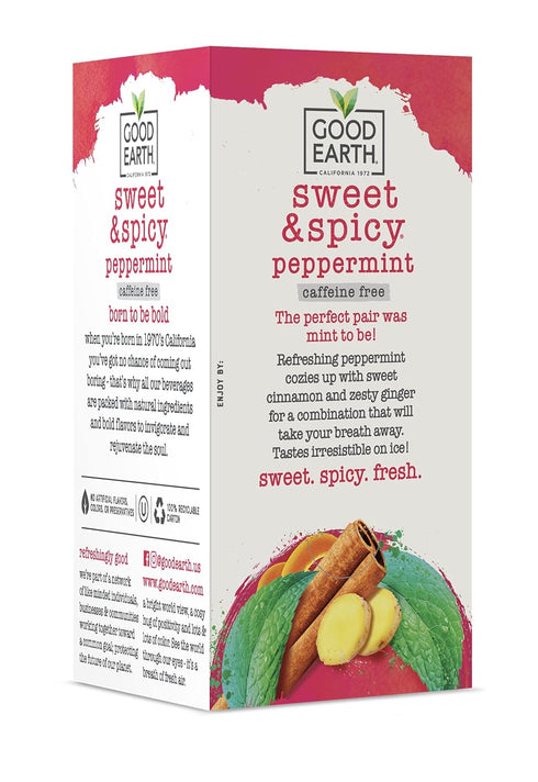 18 (Pack 6) Good Earth Tea Sweet & Spicy Caffeine Free Peppermint Herbal Tea, Teabags