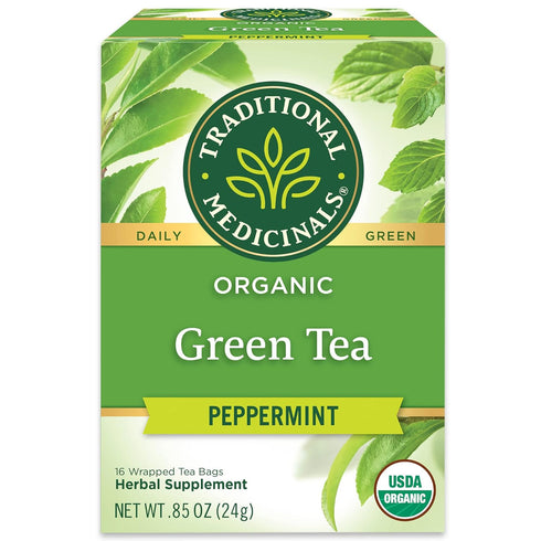 Traditional Medicinals Organic Green Tea Peppermint Herbal Tea, Alleviates Digestive Discomfort, (Pack
