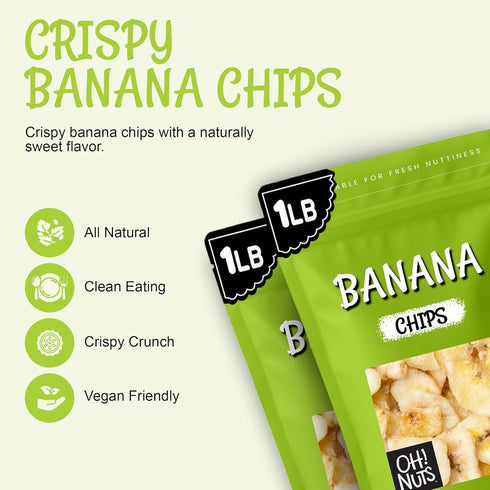 1 lb Oh! Nuts Dried Banana Chips - Sweetened Dehydrated Banana Chips - - Bulk Bag for Snacking and Baking