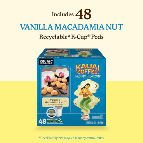 10% 1 Pack 48 Kauai Coffee K-Cup Pods for Keurig Brewers Arabica Coffee, Hawaiian Medium Roast, Vanilla Beans