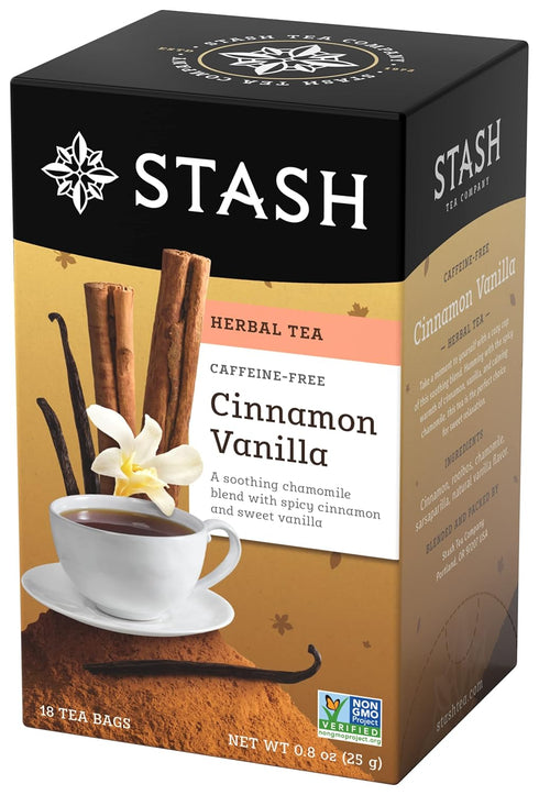 18 Count (Pack 6) 108 Stash Tea Cinnamon Vanilla Herbal Tea - Caffeine Free, Non-GMO Project Verified Premium Tea