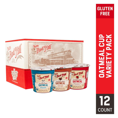 Pack 1 (Pack 12) Bob's Red Mill Oatmeal Cup Variety (Classic, Maple, Apple), cup of - Non GMO, Whole Grain, Kosher