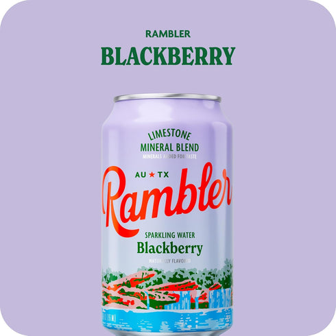 12-Ounce 8-Packs (24 AUTX RAMBLER Sparkling Water, Texas Limestone Mineral Blend, Blackberry Flavor, Cans, Three Cans)