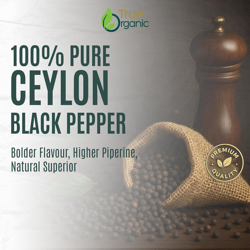 1 lb, 16 oz True Organic Black Peppercorns, Steam Sterilized, USDA & Kosher Certified, Premium Grade, Gluten-Free