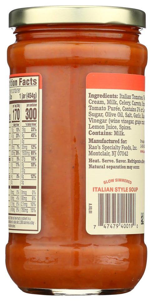 16oz, (Pack 4) Rao's Made for Home Creamy Tomato Soup, Traditional Italian Heat and Serve Soup, Made with Premium