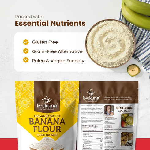 32oz LiveKuna Organic Banana Flour - Gluten Free All Purpose Flour Alternative For Baking & Cooking Recipes - Grain