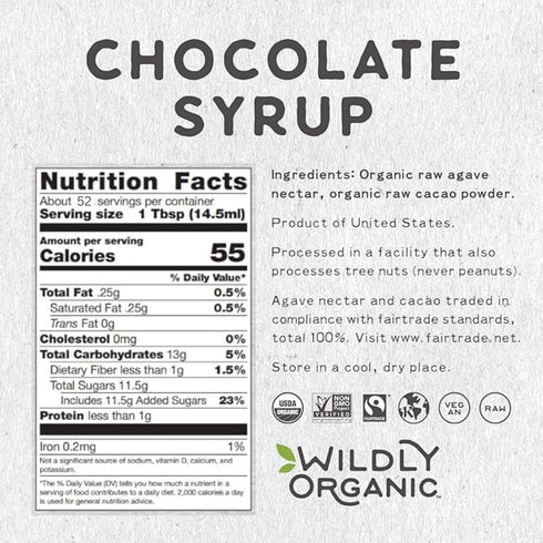 40 Oz 2 Wildly Organic Chocolate Syrup Glass Jar - Organic, Dairy-Free, Fair Trade, Non-GMO, Kosher, Vegan, Premium