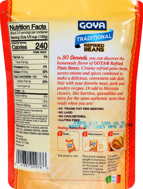 15 (Pack 12) Goya Foods Traditional Refried Pinto Beans Pouch, Ounce