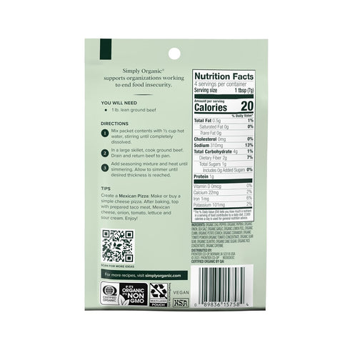 Simply Organic Mild Taco Seasoning, Certified Organic, Vegetarian | 1 oz | Pack of 12