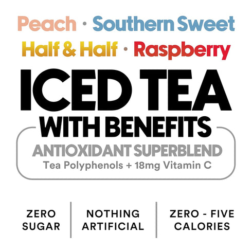 12-Pack, 16 Oz Ryl Iced Tea, Variety Best Sellers (Half & Half/Sweet tea/Peach/Raspberry) Zero Sugar, Antioxidant