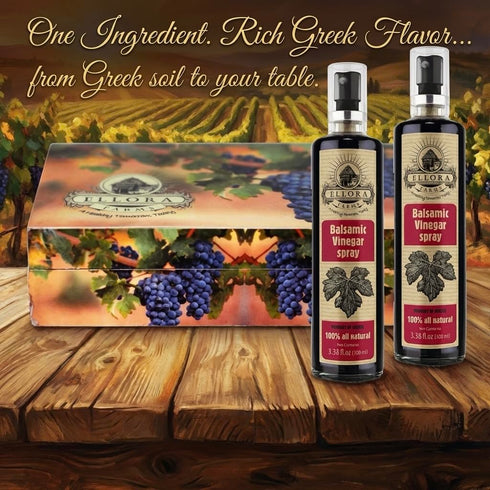 3.38 oz 2 Ellora Farms, Balsamic Vinegar Spray bottle, clog-free pump, barrel aged, Greece, X Glass bottles
