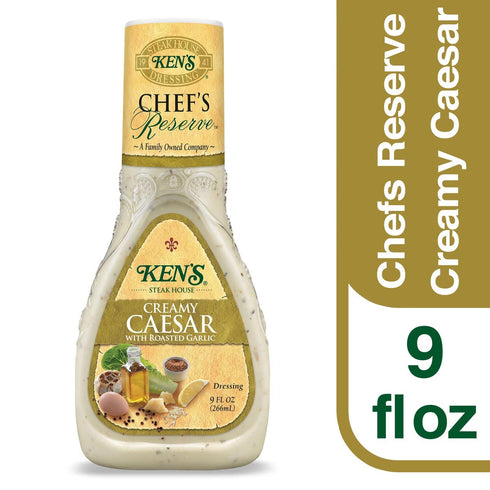 (9 Oz (Pack 4)) Ken's Steak House Chef's Reserve Creamy Caesar with Roasted Garlic Dressing Fl