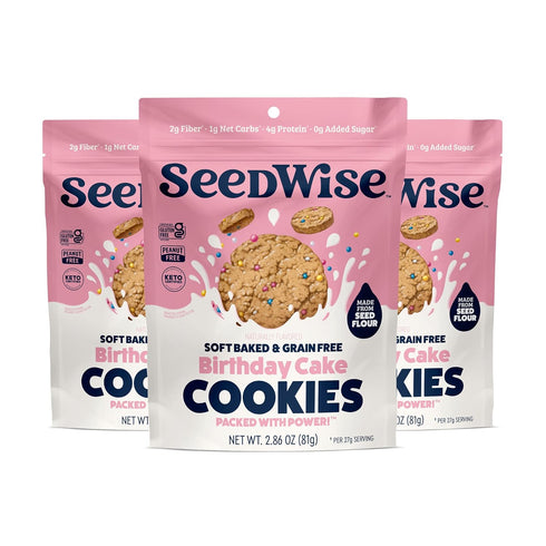 Ozery 3-Count (Pack 3) Bakery Seedwise - Birthday Cake Cookies, Soft Baked and Grain Free, Bag