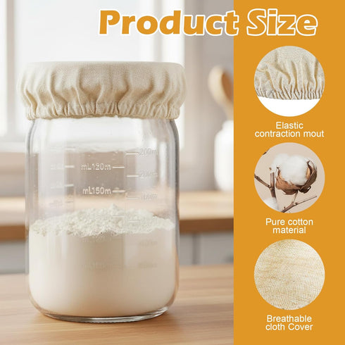 Shimmeroo 5PCS Cotton Sourdough Jar Cover, Reusable Sourdough Bread Proofing Starter Jar Cloth Covers for Most Glass
