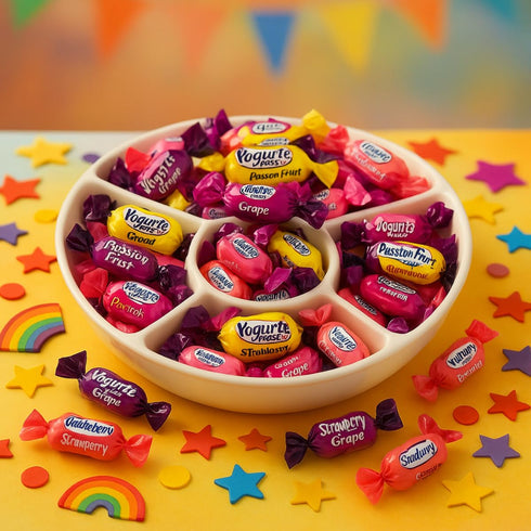 21oz 1.3lbs Pack, Strawberry, Grape & Passion Fruit Yogurt Soft Candy Bag Individually Wrapped Variety Strawberry Grape