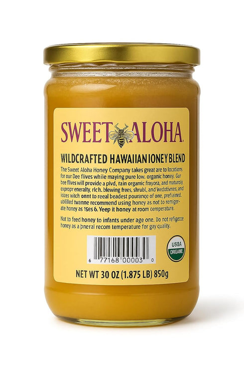 Sweet Aloha 30 oz Organic Hawaiian Raw Honey Glass Jar