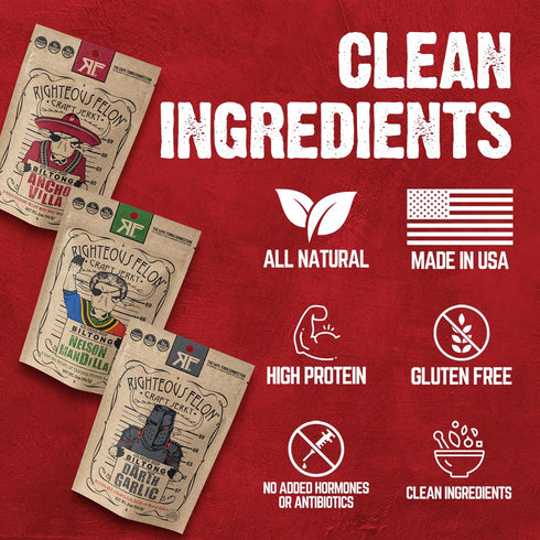 Pack Packs 3 Pack Righteous Felon Biltong Beef Jerky Variety | South African Biltong Snack for Adults | High Protein