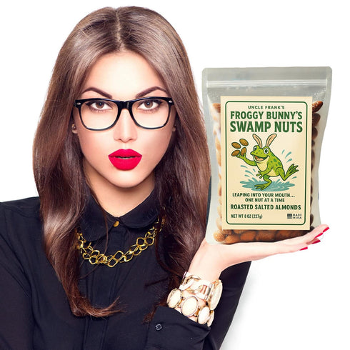 8oz Uncle Franks Froggy Bunnys Swamp Nuts, Roasted Almonds, Funny Easter Gag Gift for Adults, Frog Animal-Themed Snack
