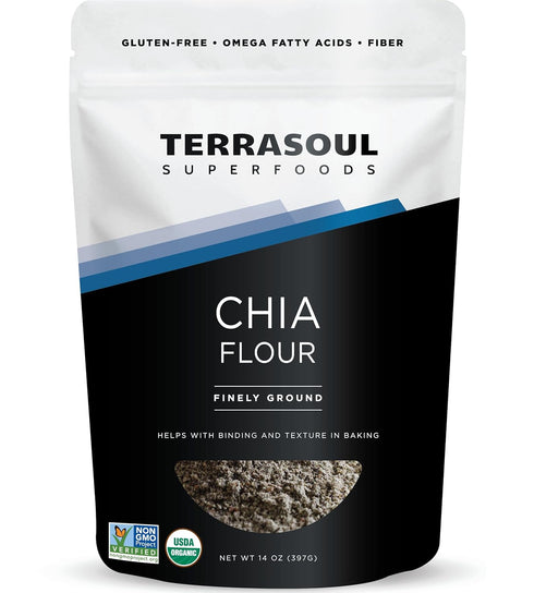 Terrasoul Superfoods Organic Chia Flour, 14oz Cold-Milled, Plant-Based Superfood for Smoothies, Baking