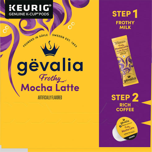 2-Step Packets, 6 Count, 5.6oz (Pack 3) Gevalia, K-Cup & Froth Box of (Mocha Latte).