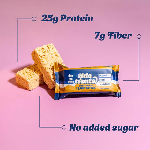 25g 7g 8 Count, Pack Tidetreats Crispy Rice Protein Bars High Protein Snack with Protein, Low Sugar, Fiber, Gluten