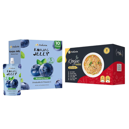Hethstia Konjac Noodle Angel Hair 10 Pack and Konjac Jelly Blueberry Flavor,