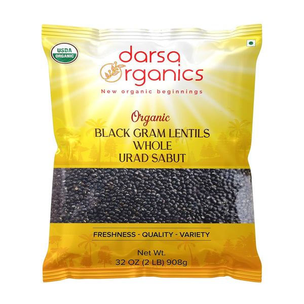 Darsa Organics Urad Dal Whole 2lb - Organic Dried Lentils - USDA
