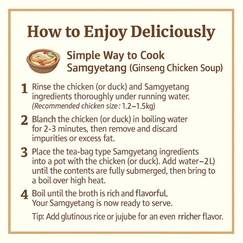 Samgyetang Herb Kit Tea-Bag Type - Easy Korean Chiken Stew Ingredients -Easy to make - Authentic Flavor with Ginseng