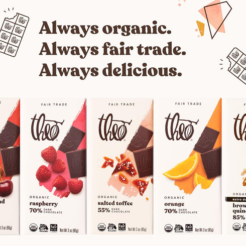 55% 6 Pack Theo Chocolate Salted Toffee Organic Dark Chocolate Bar, Cacao, | Fair Trade