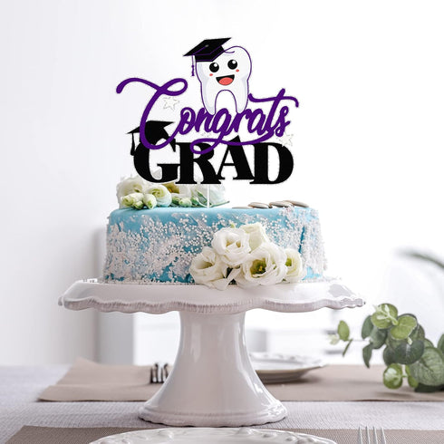 LQINBIBJ 2025 Glitter Purple Congrats Dentist Cake Topper - Class Of Medical School Graduation Party Decorations