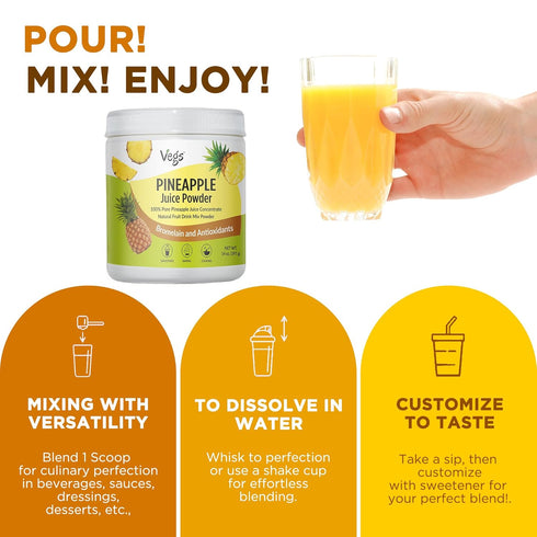 14 Oz Vegs Pineapple Juice Powder - Freeze Dried Organic Pineapple Powder with Bromelain & Antioxidants - Sugar-Free