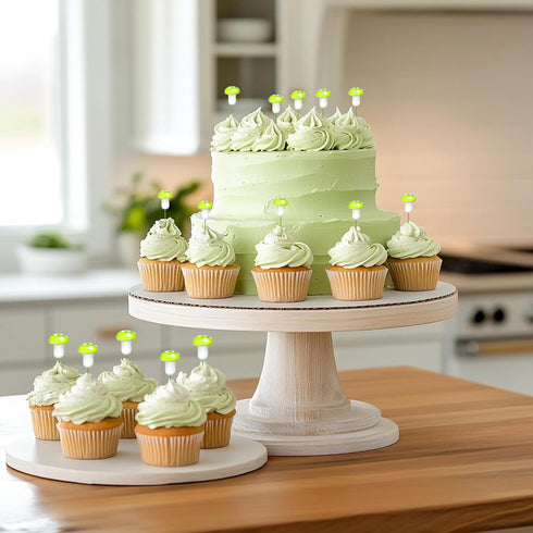LcingTify 30 Summer PCS Mushroom Cupcake Toppers Green Foam Mushroom Cupcake Picks Mini Mushroom Theme Birthday Party