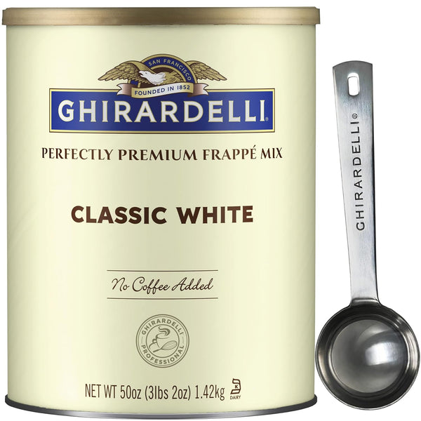 Ghirardelli Classic White Premium Frapp Mix, 3.12 lb Can with Ghirardelli Stamped