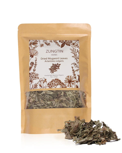 Zungtin 4 Mugwort herb Pure Leaves Fine Picked Bulk Stems Stalks Free, Natural Artemisia vulgaris Chemical Free - ounce