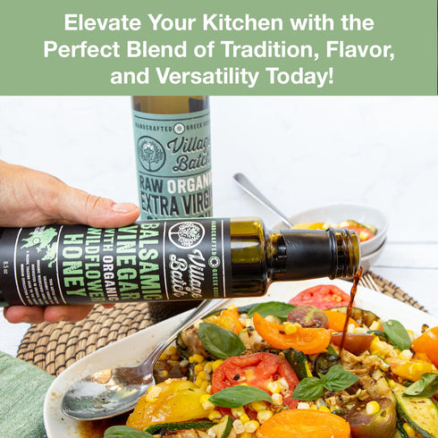 (Pack 2) VILLAGE BATCH Balsamic Vinegar Organic With Raw Organic Wildflower Honey Greek Dressing Balsamic Vinegar