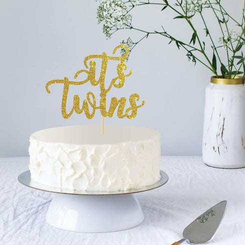 Gold Glitter Cake Topper It's Twins for Baby Shower, Gender Reveal, 1st Birthday Party Decorations, 6 Months