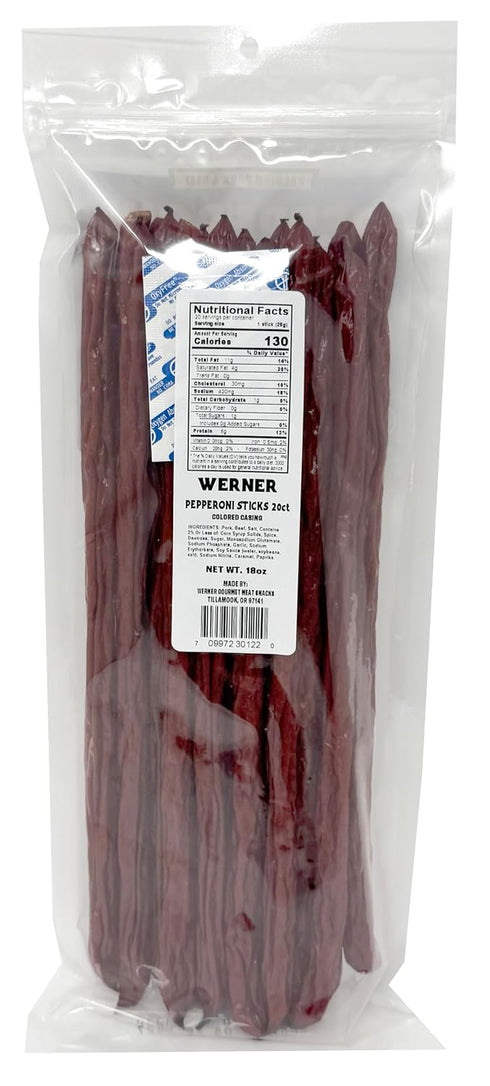 20 18 (20 12" Werner Pepperoni Smoked Meat Sticks - Pork and Beef Sticks Bulk Pepperoni Meat Snacks Ounce Individual