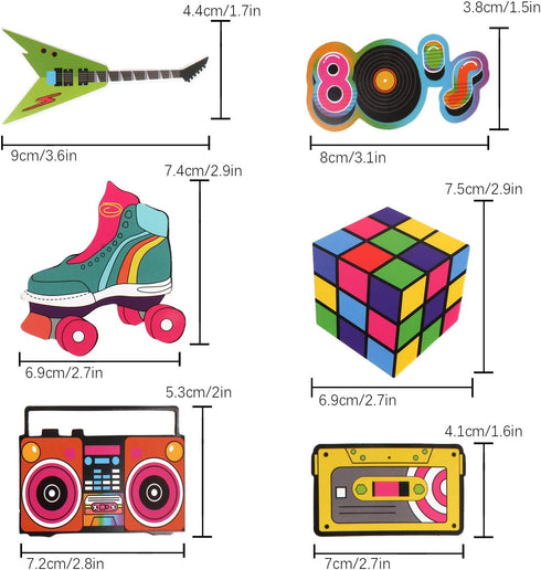 48pcs 80's Cupcake Toppers, Retro Cupcake Toppers for Totally 1980s Party DIY Dessert Decoration Supplies