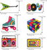 48pcs 80's Cupcake Toppers, Retro Cupcake Toppers for Totally 1980s Party DIY Dessert Decoration Supplies