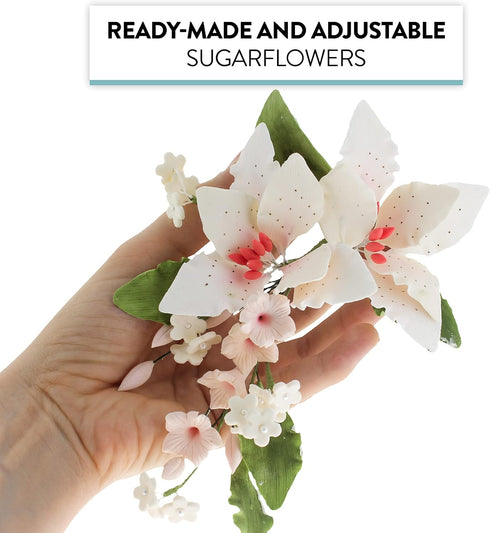 1 Count Global Sugar Art Double Rubrum Lily Sugar Cake Flowers Cake Topper Spray, White with Pink, by Chef Alan