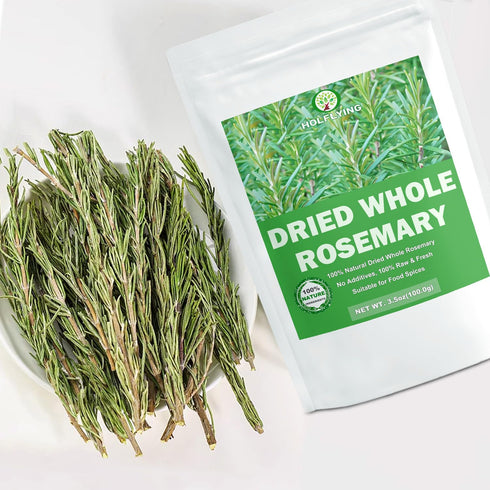 HOLFLYING 100% 3.5oz(100g), 60-80 Natural Dried Whole Rosemary Sprigs, Rosemary Sprigs Spices, Pcs Sprigs, Perfect