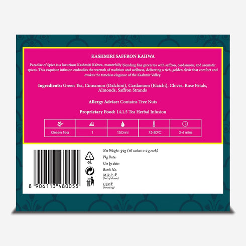 (16 TGL Co. Kashmiri Kahwa Tea | Saffron-Infused Loose Green Tea with Cardamom, Cinnamon, Clove, Almonds | Authentic