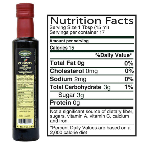 8.5 oz (Pack 1) Mantova Organic Raspberry Balsamic Vinegar of Modena - Premium, Sweet, and Tangy Flavor for Elevating