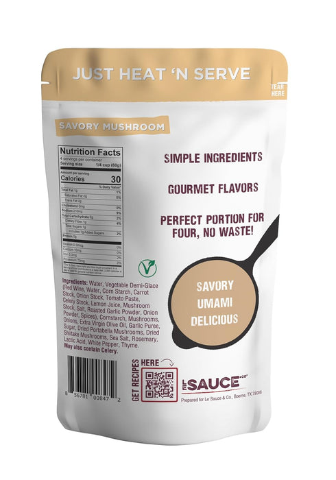 4 (2-pack) Le Sauce & Co. serving Savory Mushroom Gourmet Gravy - Real Food Ingredients, Steak Sauce, Chicken Sauce