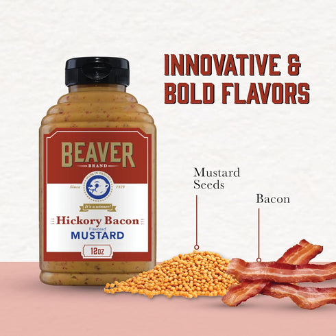 12oz, Beaver Brand Hickory Bacon Mustard Smoky, Bacon-Flavored Spicy Brown Mustard